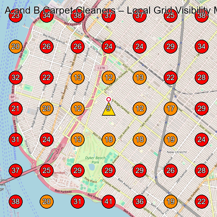 A and B Carpet Cleaners GeoGrid visibility map for Carpet Cleaning Service in Brooklyn
